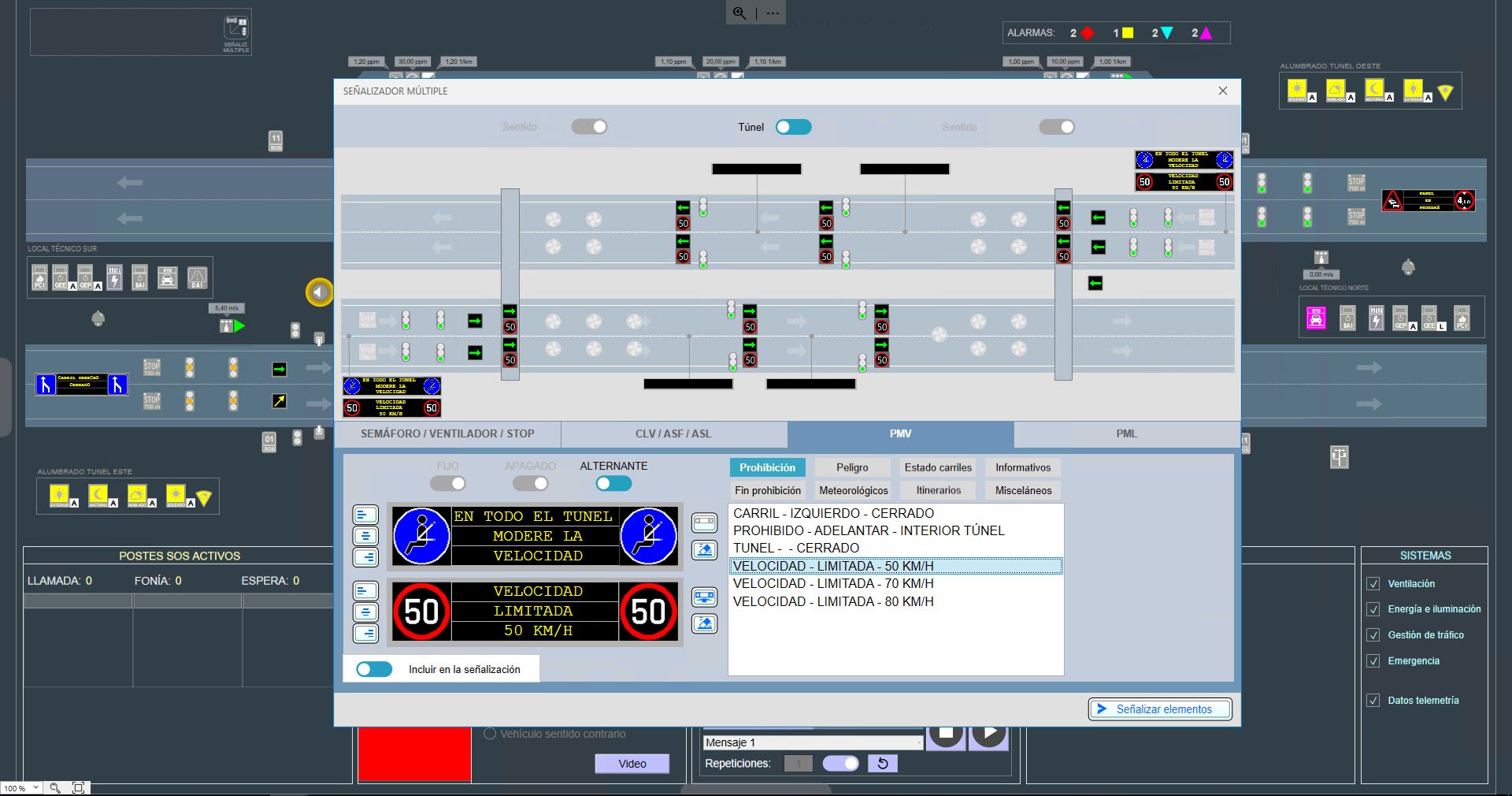 Imagen del SCADA SAGOI mostrando una ventana de señalizador múltiple